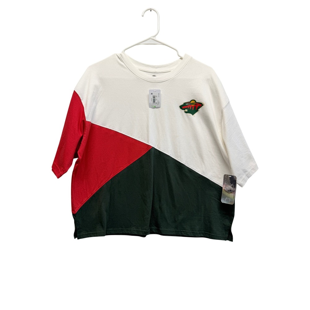 NWT NHL T-Shirt Minnesota Wild Colorblock Cropped Large White Green Red Women